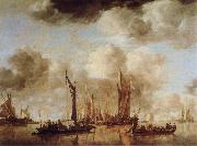 Jan van de Capelle Shipping Scene with a Dutch Yacht Firing a Salure oil